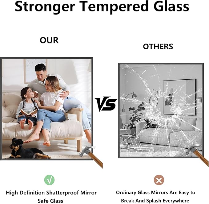 Bathroom Mirror 36"x40" Matte Black Rectangle Bathroom Wall Mirror for Over Sink, Modern Large Vanity Mirror, HD Tempered Glass, Anti-Rust Aluminum Alloy Frame, for Living Room, Bedroom, Entryway