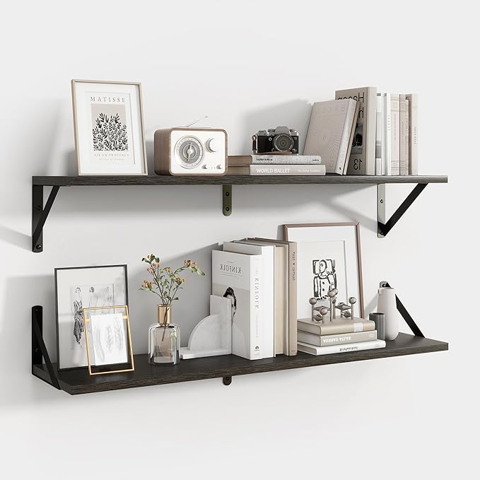 Axeman Black Floating Shelves for Wall | 32W x 8D Floating Shelves Set of 2 | 8" Deep Long Wall Shelves for Bathroom Kitchen Living Room | Bookshelf Display Shelves