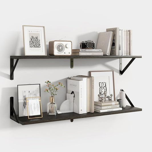 Axeman Black Floating Shelves for Wall | 32W x 8D Floating Shelves Set of 2 | 8" Deep Long Wall Shelves for Bathroom Kitchen Living Room | Bookshelf Display Shelves