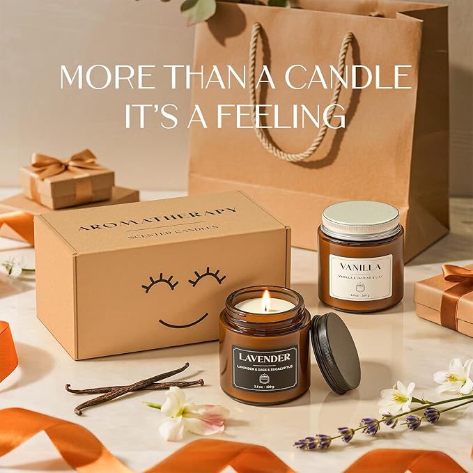 NORVENCE Scented Candles Gift Set, Stress Relief Candles for Home, Premium Soy Candle Set, Candles for Women and Men, Birthday & Christmas Gifts (Black & White, 7 oz)