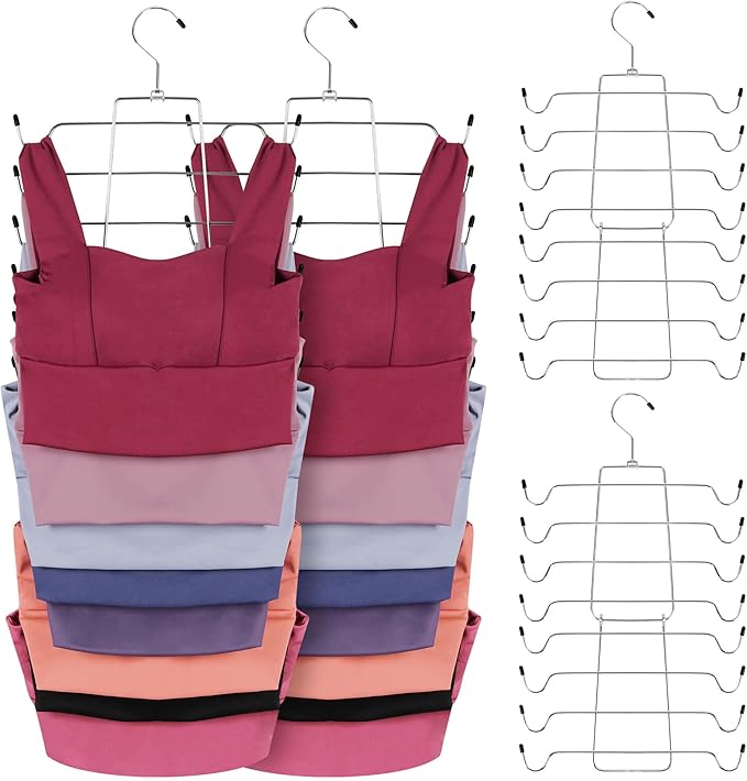 ZEDODIER 6 Pack Tank Top Hanger Space Saving, Bra Hangers for Closet Organizer, Hanging Bra Organizer Tank Tops Holder with 48 Hooks, Metal Closet Organizers and Storage Small Space Solutions, Silver