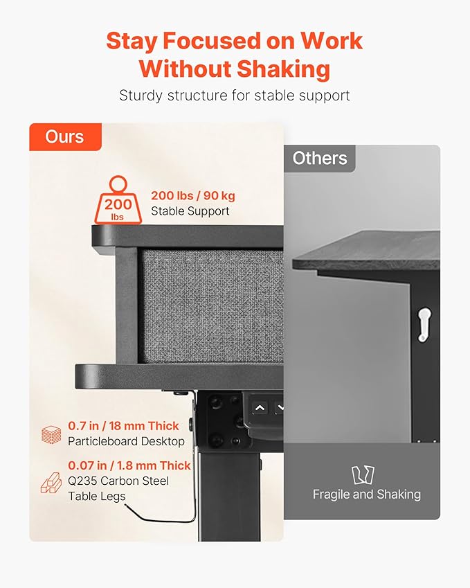 VEVOR 63'' Electric L Shaped Standing Desk, 3 Memory Height, 2-Tier Corner Table with 4 Drawers Storage, 2 Hooks & Cable Hole, Heavy Duty Carbon Steel Sit Stand Computer Workstation, Easy to Assemble