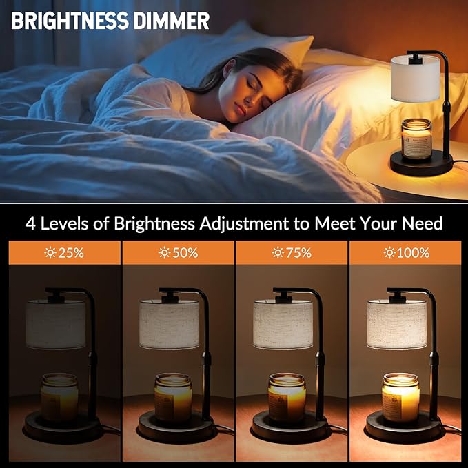 Dexnump Candle Warmer Lamp with Timer, Dimmable Candle Wax Warmer with 2 Light Bulbs, Height Adjustable Electric Candle Lamp for Scented Candles, Home Room Decor, Gifts for Women Mom (White)