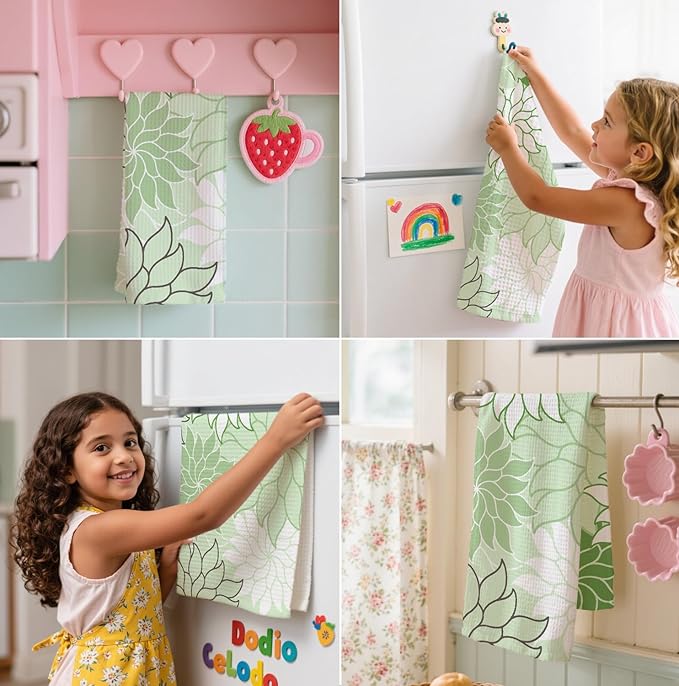 2-Pack Boho Floral Abstract Waffle Towels, Flower Hand Towel for Bathroom Decor, 16x24 Inch Neutral Yellow & Green Flower Dish Tea Towel Decor for Kitchen/Bath/SPA,Gift for Friends.