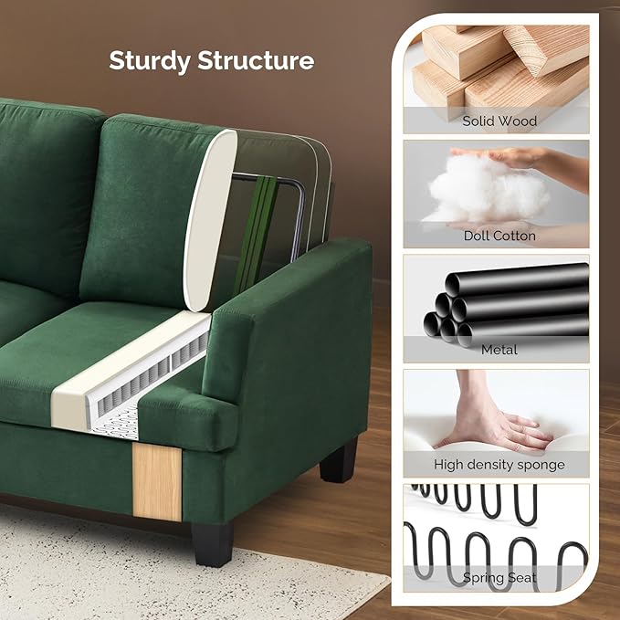 VINGLI Green 83" Sofa Couches for Living Room, Modern Comfy 3 Seater Couch 25.6" Deep Seat Upholstery Cozy Sofas for Small Space, Bedroom, Apartment, Home Office