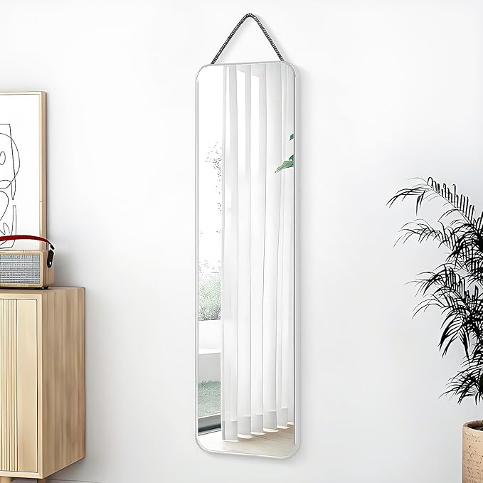 47x14 Mirror Full Body Length Door Hanging/Rope Hang/Wall Mounted Metal Frame Rectangle Mirrors for Bedroom Bathroom Dressing Living Room 47 inch Silver