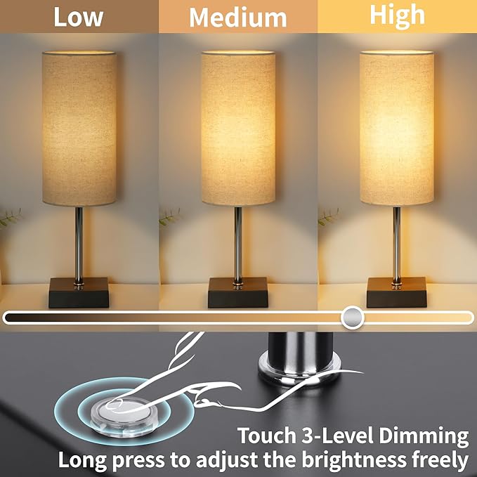 AVV Cordless Table Lamp with Dimmable, Rechargeable 3 Modes Battery Powered Bedside Lamp, Battery Operated Lamps for Night Stand, Touch Lamp for Bedroom, Living Room, Reading Room, 15 Inch Linen