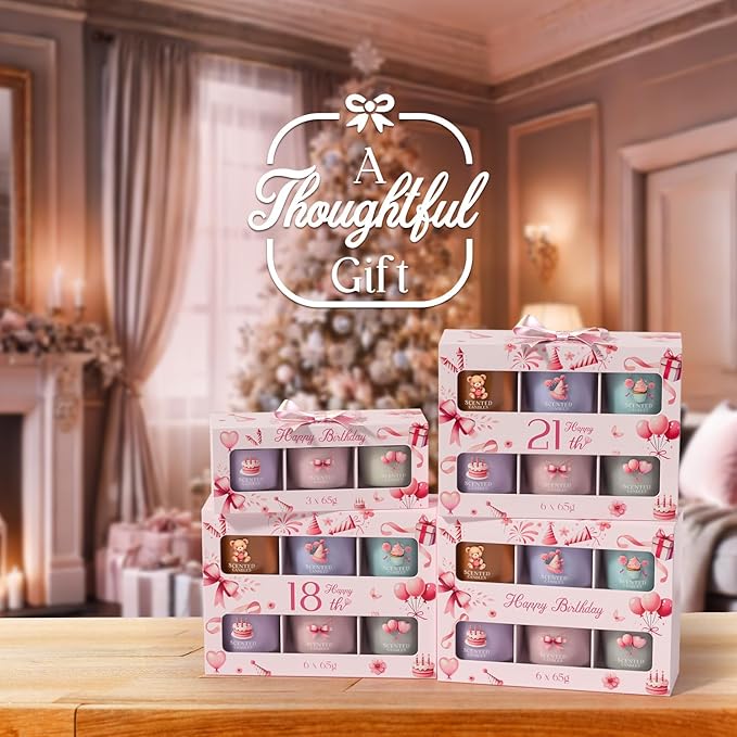 Pink Candles, Scented Candle Gift Set for Stress Relief, 6 Votive Candles for Women and Men, Birthday Candle Gifts for Women, Candles Gifts for Women (Pink, 14 oz)