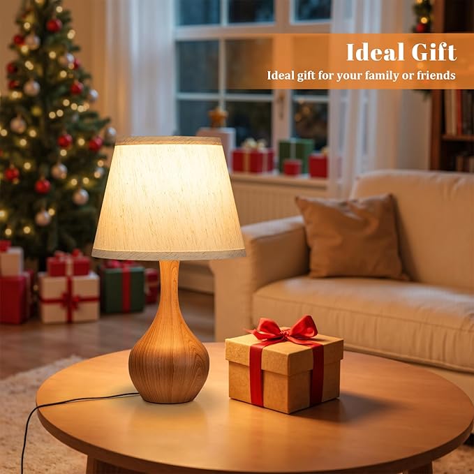 Seealle Touch Table Lamps for Nightstand, 3-Way Dimmable Small Bedroom Lamps for Night Stands, Wood Bedside Lamps for Living Room, Kids Room, End Table(LED Bulb Included)