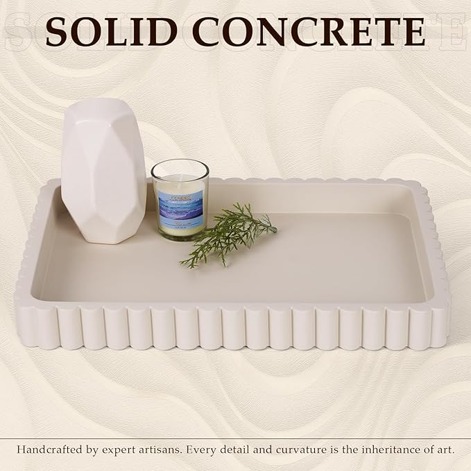 Concrete Decorative Tray for Coffee Table Decor, 14" Coffee Table Tray Ottoman Tray Table Centerpieces, Rectangular Modern Decorative Trays for Home Decor, Living Room, Entry, Gray