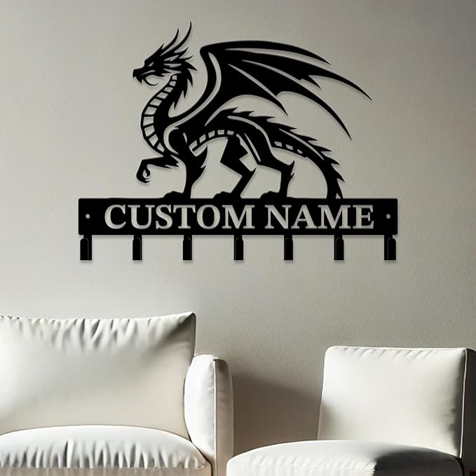 Personalized Evil Dragons Keys Hooks,Custom Name Metal Dragons Art Keys Hooks,Metal Dragons Lover Wall Home Storage Decorative Keys Hooks,Key Holder Hooks for Wall (Style F)