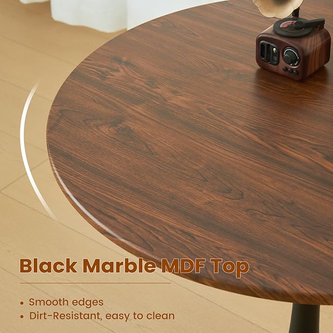 Round Dining Tulip Table for 2, Mid-Century Modern Table with Sturdy Metal Pedestal for Kitchen, Bistro, Cafe, Leisure (Faux Walnut, 24 INCH)