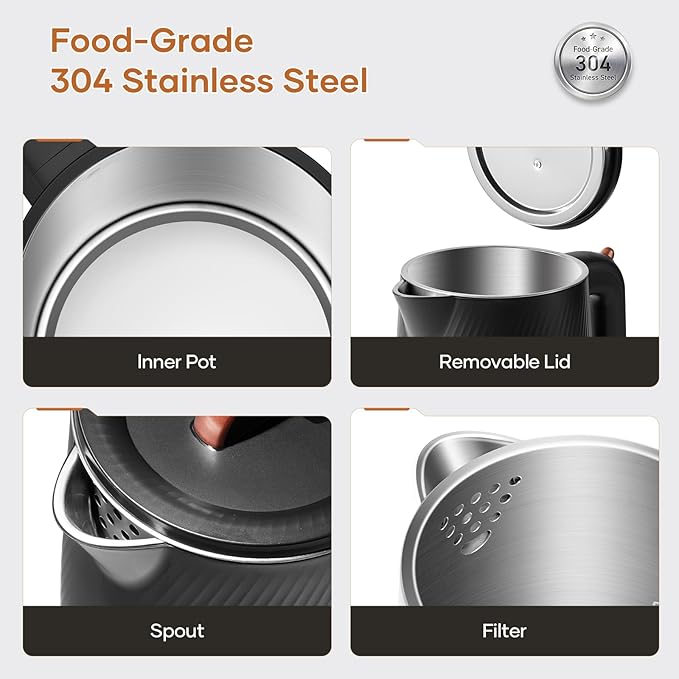 OLEGA Electric Kettle - 1500W Electric Tea Kettle 1.8L Stainless Steel Inner Electric Kettles for Boiling Water Auto Shut Off Boil-Dry Protection Electric Water Kettle for Coffee Tea Black