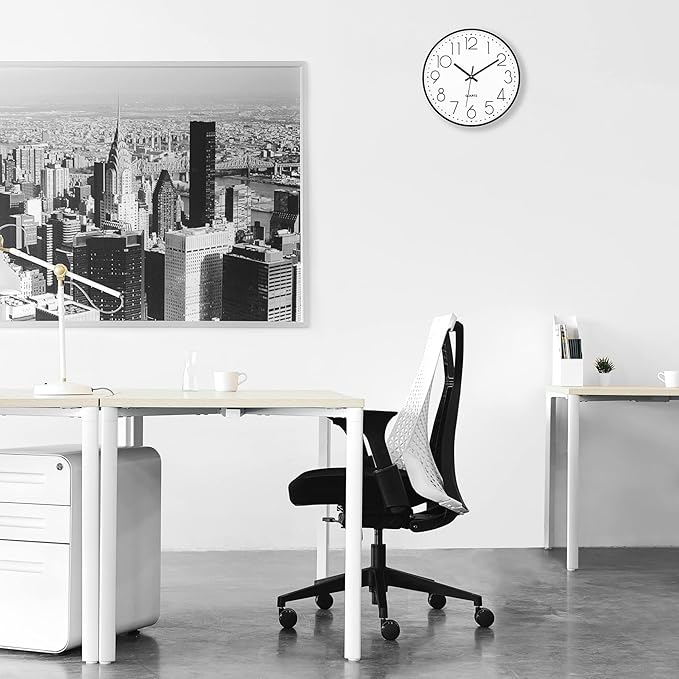 Foxtop Black Wall Clock 12 Inch Silent Non Ticking Quartz Battery Operated Round Clock Easy to Read for Office Classroom School Home Living Room Bedroom Kitchen Decor