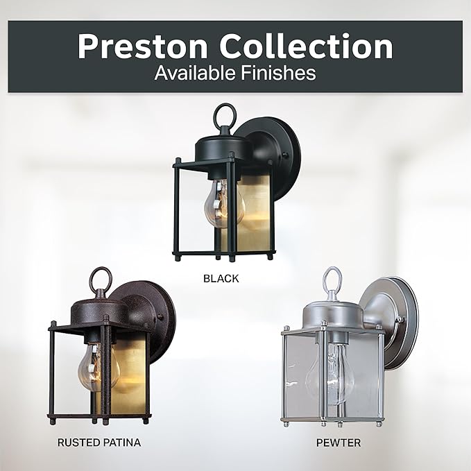 DESIGNERS FOUNTAIN Preston Outdoor Light Fixture, 8 Inch Exterior Wall Lantern Sconce for Front Door, Patio and Porch, Pewter, 1161-PW