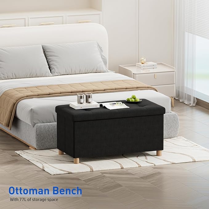 BRIAN & DANY 30 Inches Folding Storage Ottoman Bench, Ottoman with Storage Bench for Bedroom, Living Room, Entryway, Foot Rest with Legs, Black