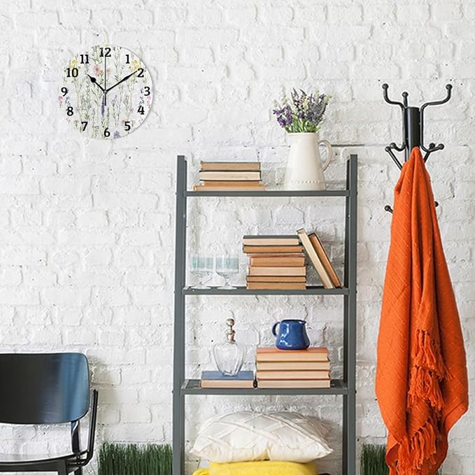 Wall Clock Floral Silent Non Ticking Wall Clock Decorative Battery Operated Wall Clocks for Home Kitchen Bedroom Living Room Office