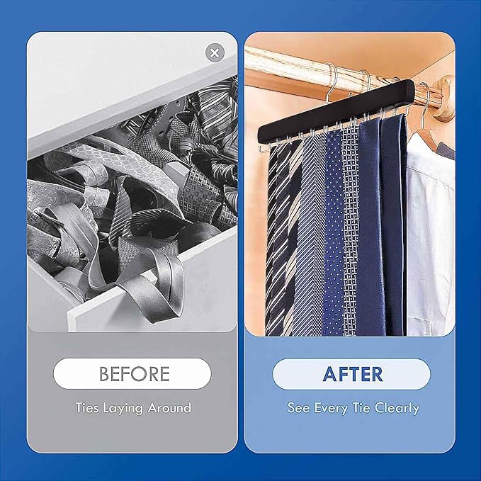 Tie Rack Hanger for Closet, Sleek Tie Hangers for Men with 18 Upgraded Folding Hooks, Space-Saving Tie Holder Neck Tie Organizer for Men Ties, Belts, Bras, Scarves, Tank Tops (Black)
