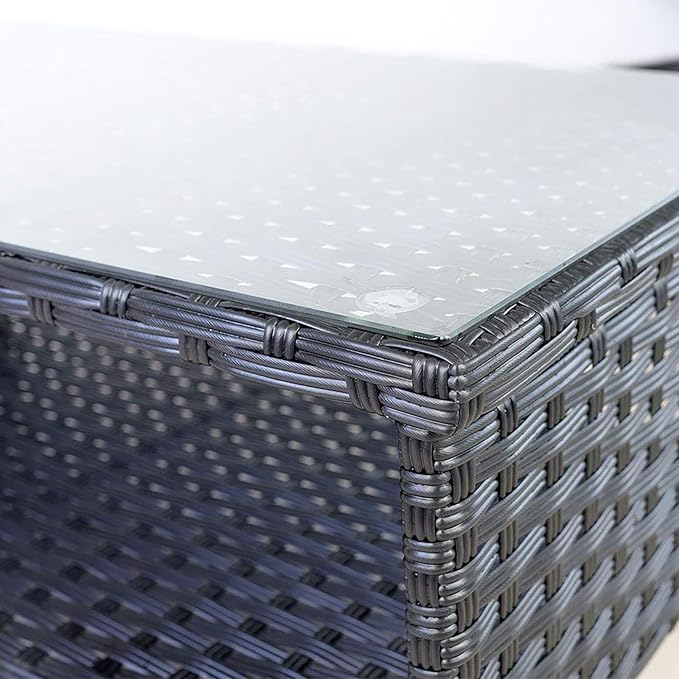 Outdoor Wicker Coffee Table Patio Furniture Garden Rattan 2-Layer Glass Table with Storage and Furniture Cover, Black