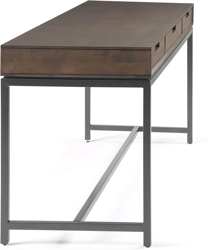 SIMPLIHOME Banting Desk - 72 Inch Wide Solid Hardwood and Metal Writing Desk in Walnut Brown, Modern Industrial Home Office Computer Table for Study with 2 Drawers and Flip-Down Keyboard Tray
