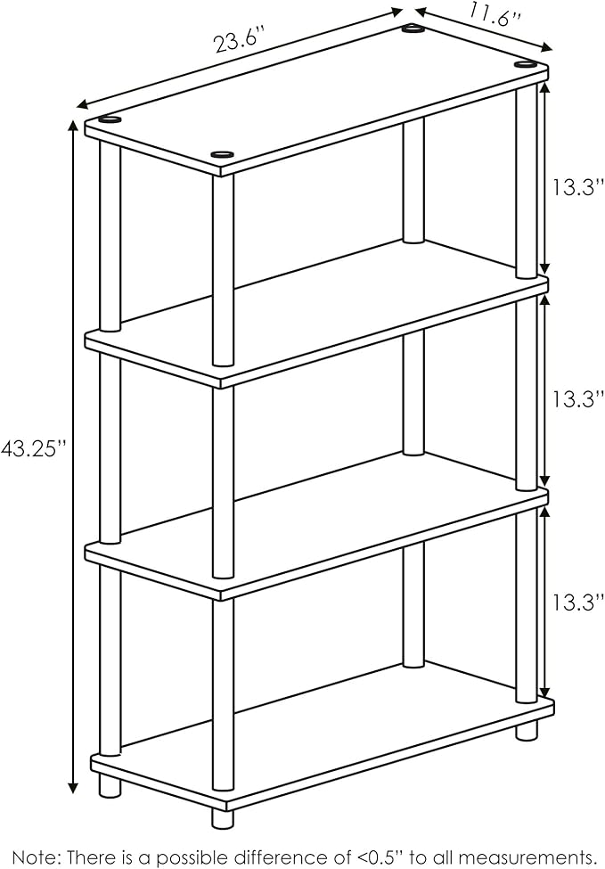 Furinno Turn-N-Tube 4-Tier Multipurpose Shelf Display Rack, Round Tubes, Sonoma Oak/White