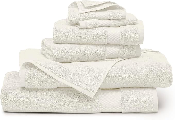 BOLL & BRANCH Plush Bath Sheet Set - Cream - 6 Piece - Includes 2 Oversized Bath Sheets, 2 Hand Towels & 2 Washcloths - 100% Organic Cotton - Ultra Soft & Luxurious - Quick Absorbing