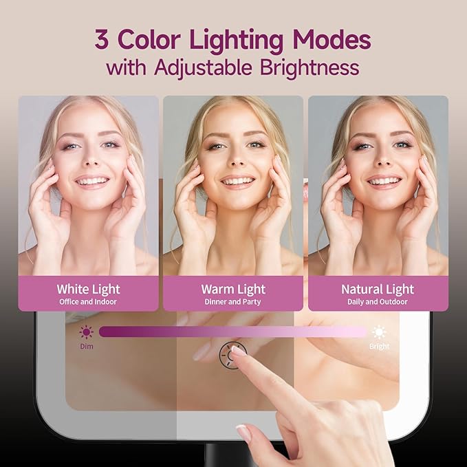 FUNTOUCH Vanity Mirror with Lights, Rechargeable 10X Magnification 3 Color Lighting Portable Tabletop Cosmetic Make Up Mirror, 360° Rotation Led Light up Mirrors with Storage,White