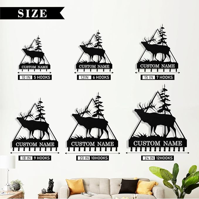 Personalized Deer Key Holder Wall Mount, Custom Metal Keys Hanger for Wall with Name, Custom Key Rack Holder with Hooks for Entryway, Front Door, Hallway, Living Room, Kitchen