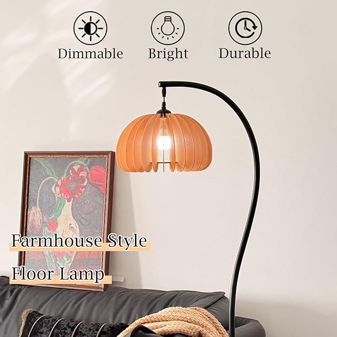 MIXL-Black Gooseneck Floor Lamp,Wood Reading Tall Lamp with 3-Color Temperature,Farmhouse Style Floor Light for Living Room Bedroom and Study Room