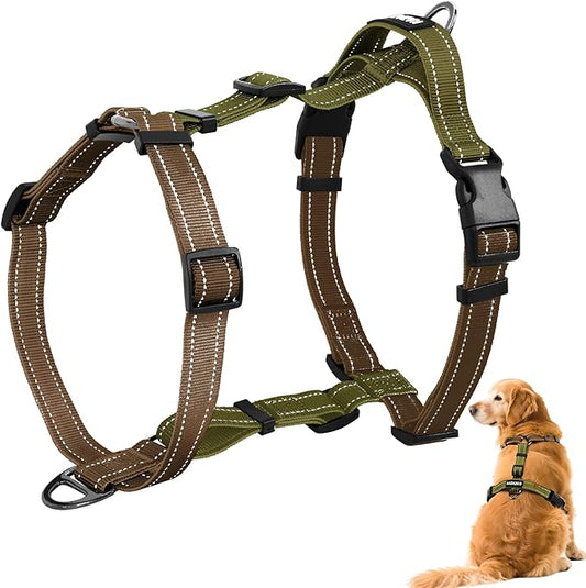 No-Pull Harness,Y-Shaped Design,Buckle-Neck Balance Harness with Reflective Stitching, Ideal for Dog Training and Night Walking, Padded Handle, Durable High-Tensile Nylon-Brown-S