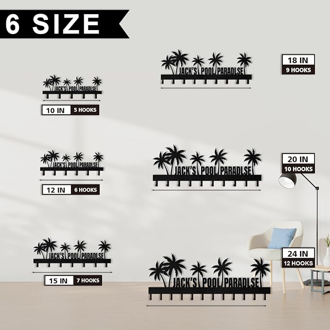 Personalized Key Holder for Wall, Beach Theme Key Holder Wall Mount with Hooks, Coconut Trees Key Hanger Wall Decor for Pool Bathroom Hallway Entryway Office, Customized Home Decor Gifts Color08