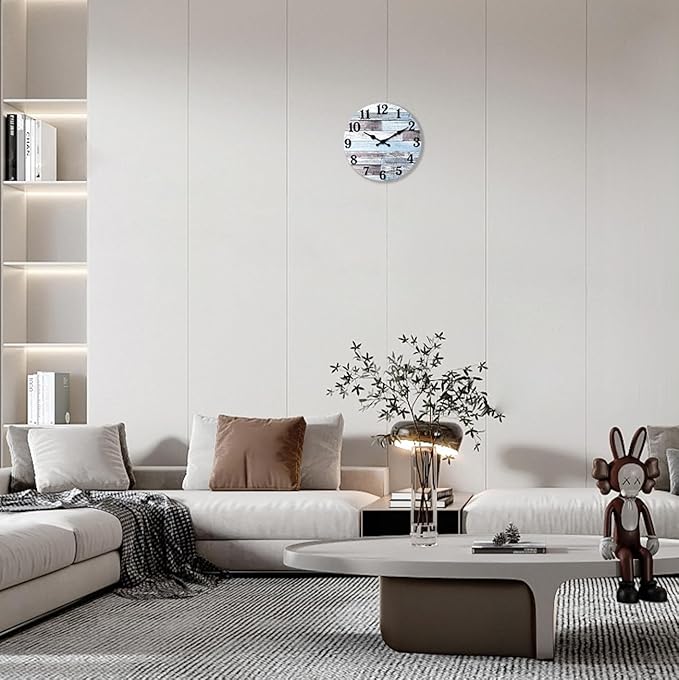 XNM 10 Inch Wood Farmhouse Clock for Bedroom Battery Powered Clock for Wall Quiet Wall Clock No Ticking(No Solid Wood, It is with MDF Material)