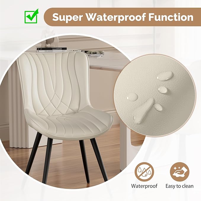 Dining Chair Set of 4 PU Leather Dining Room Chairs Upholstered Comfy Dining Chairs Modern Kitchen Armless Side Chair with Sturdy Metal Legs,Beige