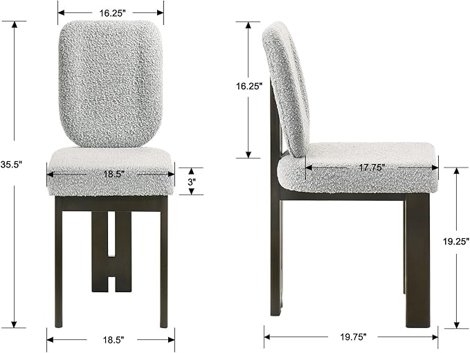 Modern Boucle Dining Chairs Set of 2, Farmhouse Sherpa Upholstered Wooden Kitchen Chairs with Back, Side Armless Dining Room Chairs with Brown Wood Legs for Kitchen Restaurant, Gray