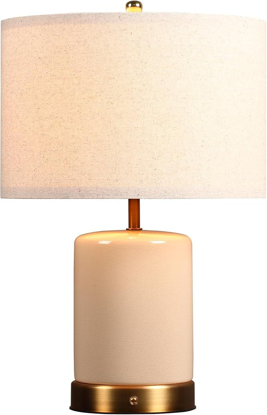 O’Bright Dune - Battery Powered Table Lamp, Rechargeable Cordless Ceramic Lamp, Full-Size 19.5 Inch Height, Dimmable, Smart Safety Protection, Type-C Fast Charging, LED Bulb Included, Cream White