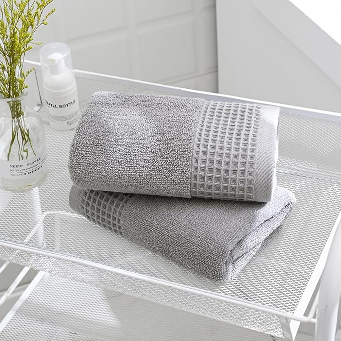 sense gnosis Grey Waffle & Terry Hand Towels for Bathroom Quick Drying Lint Free Thin, Classic Style Soft & Absorbent Bathroom Decorative Hand Towels 13X29 inch