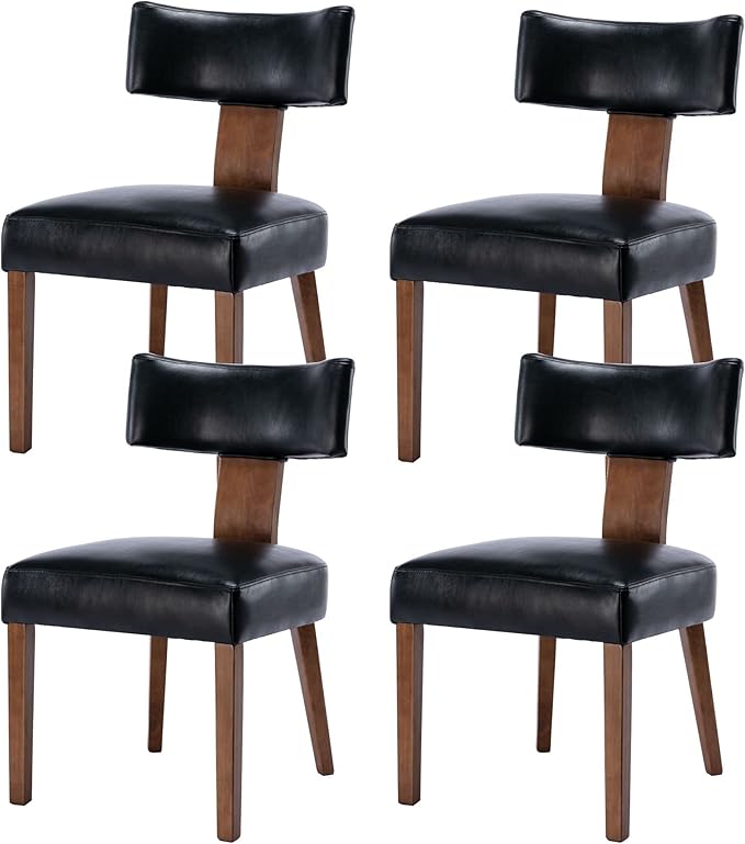 Set of 4 PU Leather Upholstered Side Chairs, Modern Kitchen Armless Parson Chairs Solid Wood Dining Chairs, Black