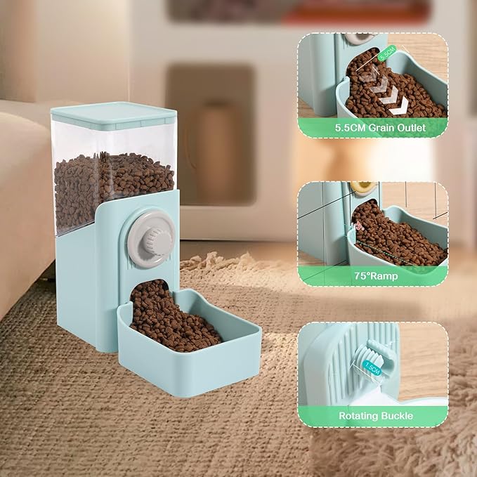 Hanging Automatic Pet Food Dispenser, Auto Gravity Rabbit Ferret Bunny Hedgehog Feeder Dispenser, Cat Dog Food Bowl for Cage Hanging (Light Blue)