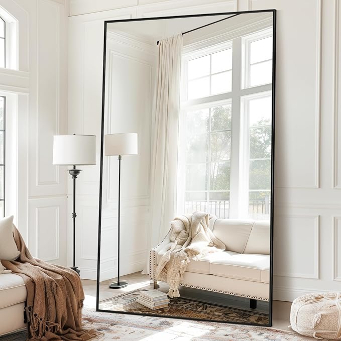 Full Length Mirror, 88"x44" Floor Mirror Freestanding, Oversized Floor Standing Mirror Full Body Mirrors with Stand for Bedroom, Hanging Mounted Mirrors for Living Room Cloakroom, Black, Rect