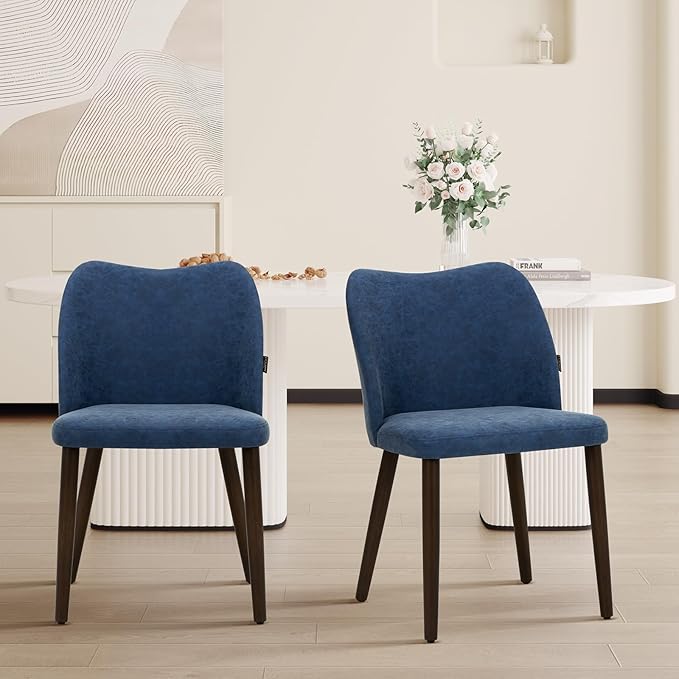 Wooden Dining Chairs Set of 2, Upholstered Kitchen Dining Room Chair, Modern Farmhouse Dinner Chair for Restaurant & Cafe, Blue