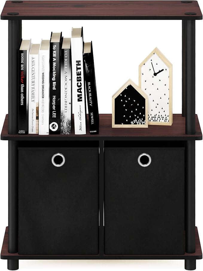 Furinno Go Green 3-Tier 2-Bins Multipurpose Storage Shelf, 2-Pack, Dark Cherry/Black