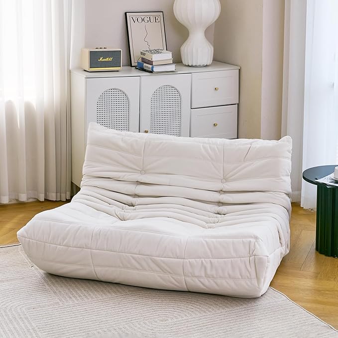 N&V Fireside Chair, Mid Century Armless Floor Sofa, Soft Premium Microfiber Floor Lounge Chair, Foam Sofa Accent Chair for Living Room Bedroom and Office, (Loveseat, Ivory)