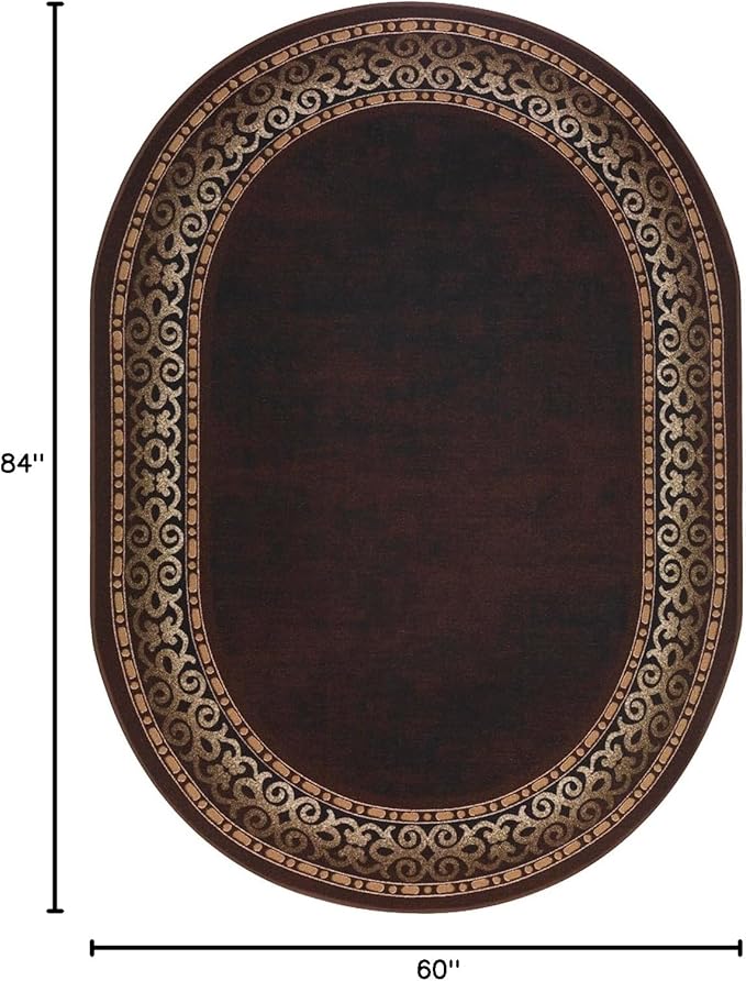 Antep Rugs Alfombras Bordered Modern 5x7 Non-Slip (Non-Skid) Low Pile Rubber Backing Indoor Area Rug (Brown, 5' x 7' Oval)