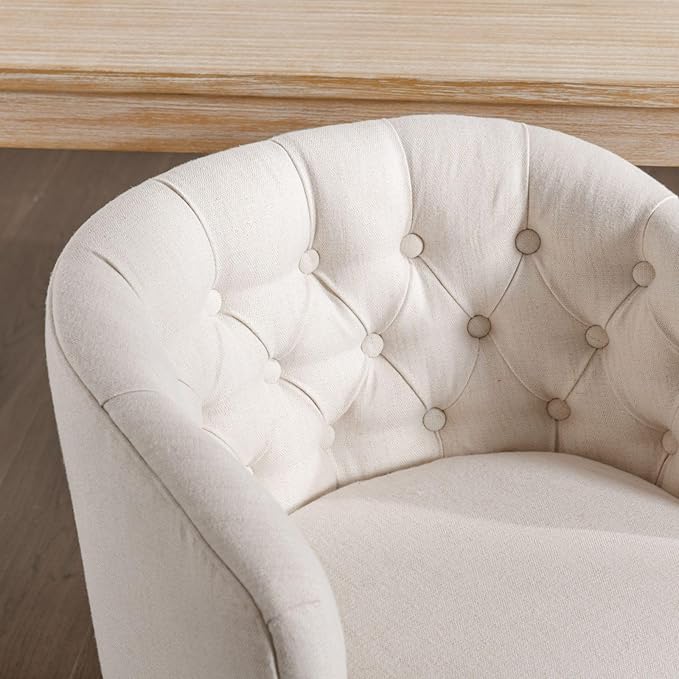 DUOMAY Modern Tufted Dining Chairs Set of 8, Linen Upholstered Side Chair, Comfy Accent Barrel Chair with Wood Legs for Home Kitchen Dining Room Living Room Restaurant, White