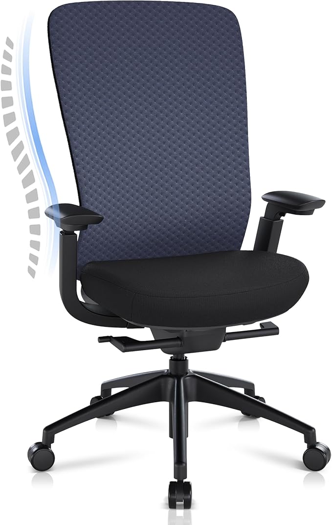 Executive Office Chair with 4D Adjustable Arms & Lumbar Support - Mesh Seat Depth Adjustment, 107°-115°-123°-132° Recline, Memory Foam & Aluminum Base for Modern Home/Office,Blue