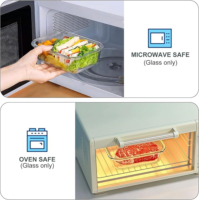 KOMUEE 10 Packs 22 oz Glass Meal Prep Containers, Glass Food Storage Containers with Lids, Airtight Lunch Boxes BPA Free, Microwave and Freezer Safe, White