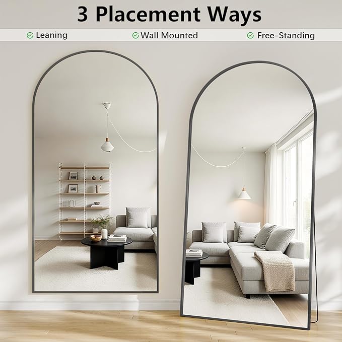 Oversized Full Length Mirror, 38"x77" Large Arched Floor Mirror Full Length with Stand, Room Decor Big Full Body Mirror with HD Tempered Glass Aluminum Frame for Bedroom Living Room, Black