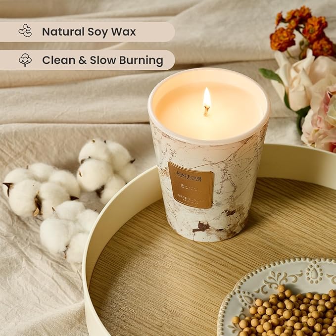 M&SENSE Santal Scented Soy Candle, 3 Wick Highly Scented 14.1 Oz 80H, Aromatherapy Christmas Gift for Women and Men
