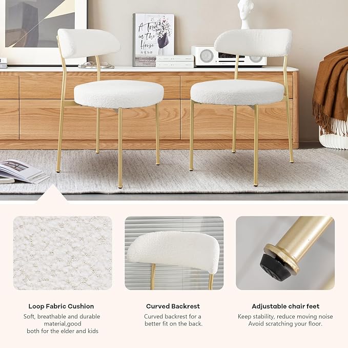 SoarFlash Kitchen Table and Chairs for 2, 31.5" Dining Table Set for 2 with Boucle Upholstered Chairs, 3 Piece Round Kitchen Table Set, Dining Room Table Set for Small Space, Apartment, Beige/White