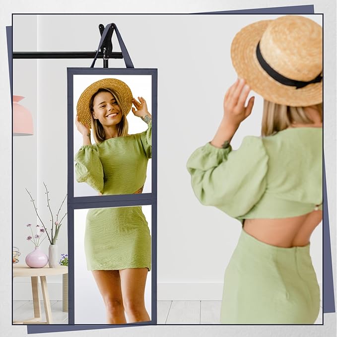 Foldable Portable Full Length Mirror for Dorm Dance Backstage Camping Travel Hanging Folding Makeup Body Mirror for Dancers Artists Home Aestheticians Spa(Grey,33.5" X 13.4")